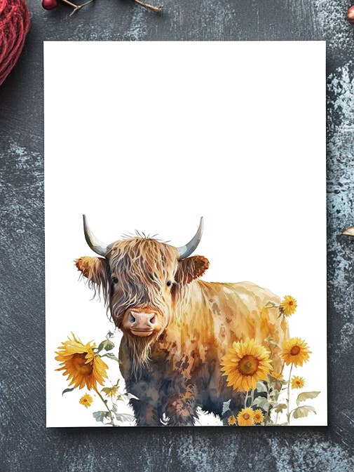 Zonnebloem Hooglander Kunstkaart - Milieuvriendelijke Wenskaart voor wholesale door Homemade Hollydays Wholesale