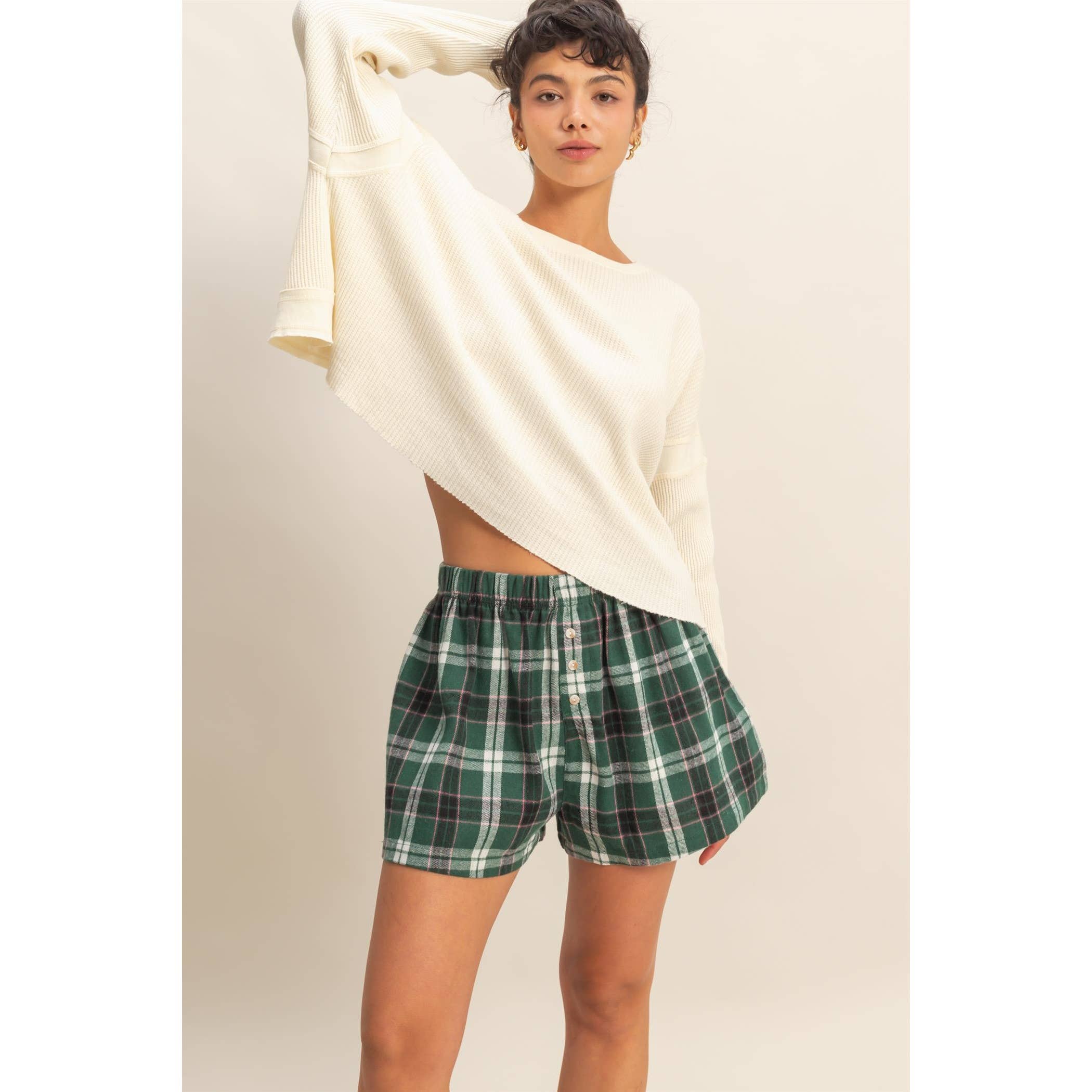 Double Zero - Wholesale Shorts - Women's - Button-Front Flannel Boxer Shorts2