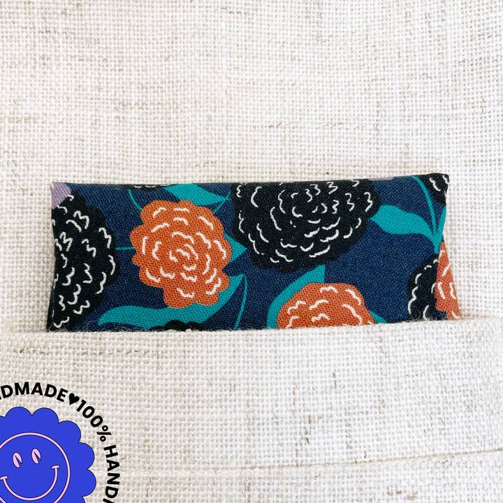Navy Blue Floral Pocket Square, Orange Flowers Handkerchief for wholesale by ELSE