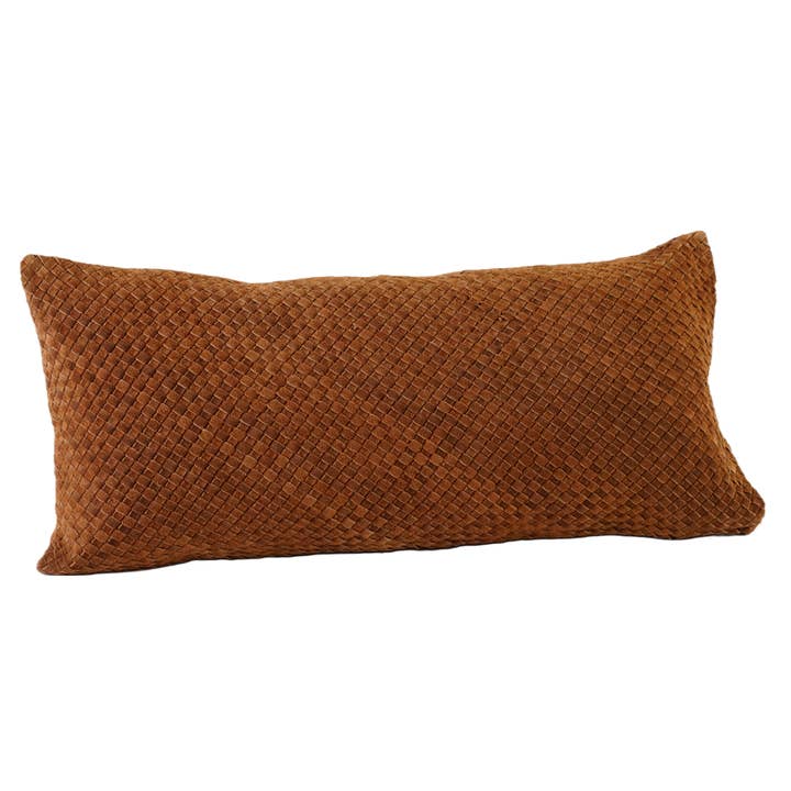 Pillow Leather Suede Lumbar Woven Cognac 30"X12" *Cover Only for wholesale by Luzia Leather Home Collection
