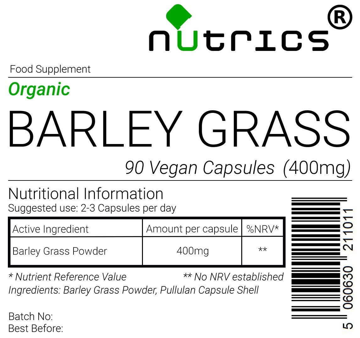 NUTRICS SUPERFOOD - Wholesale Oral Supplement/Vitamin - Nutrics® 100% Pure Organic Barley Grass 400mg Vegan Capsules1