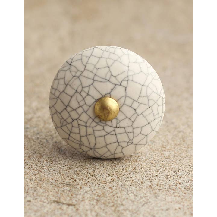 KNOBCO - Vente Poignée/bouton - Boutons de meuble en céramique blanche à motif craquelé, boutons de tiroir5