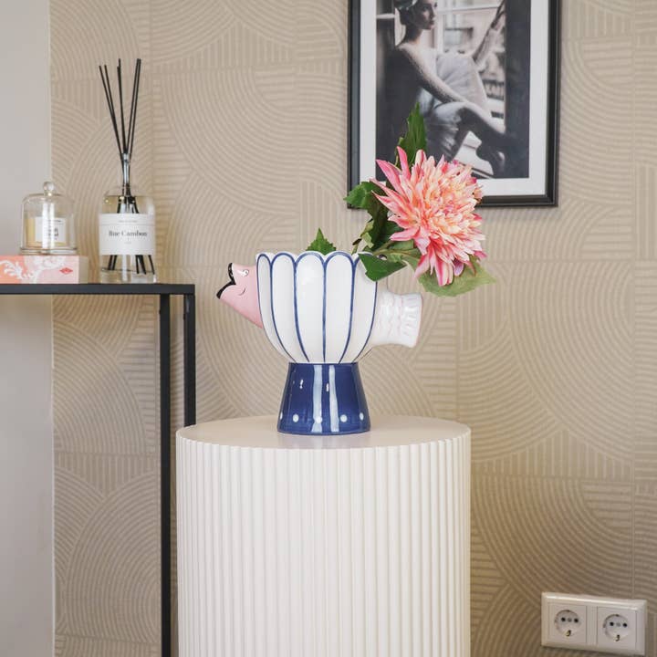Housevitamin bv - Wholesale Vase - Vase - Fish- Dolomite -Blue/White/Pink -21x13.5x18cm1
