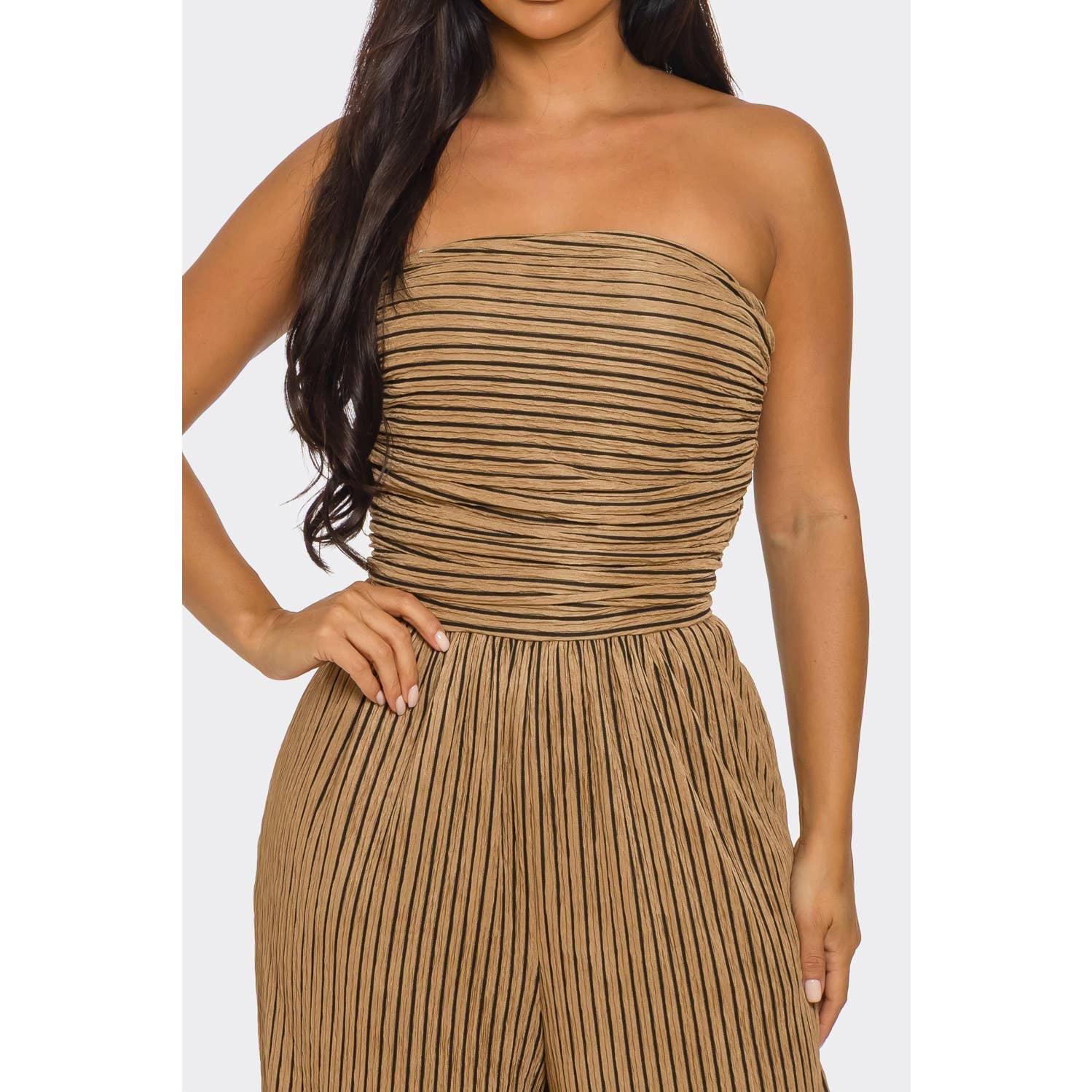 ITSSY - Wholesale Jumpsuit - Women's - Striped Strapless Pleated Wide Leg Jumpsuit5