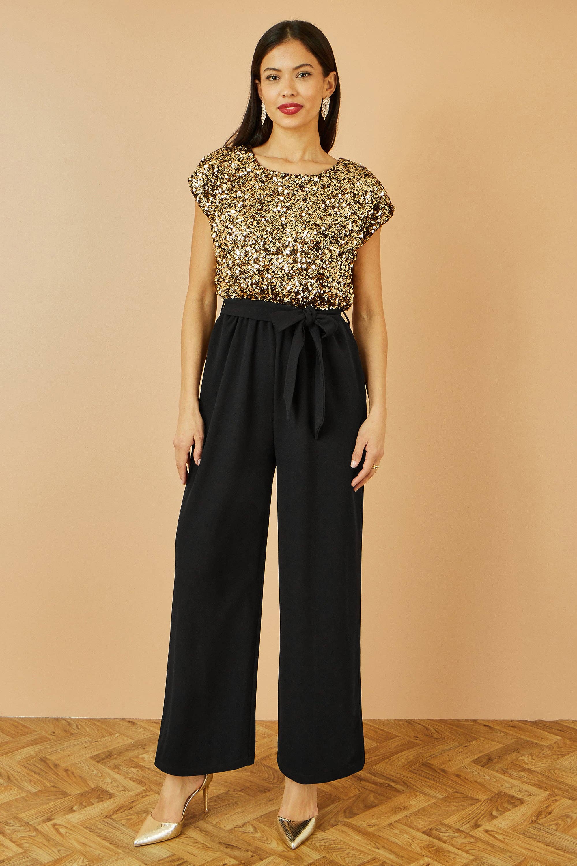 Yumi Gold Sequin Top Stretch Jumpsuit for wholesale on Faire5