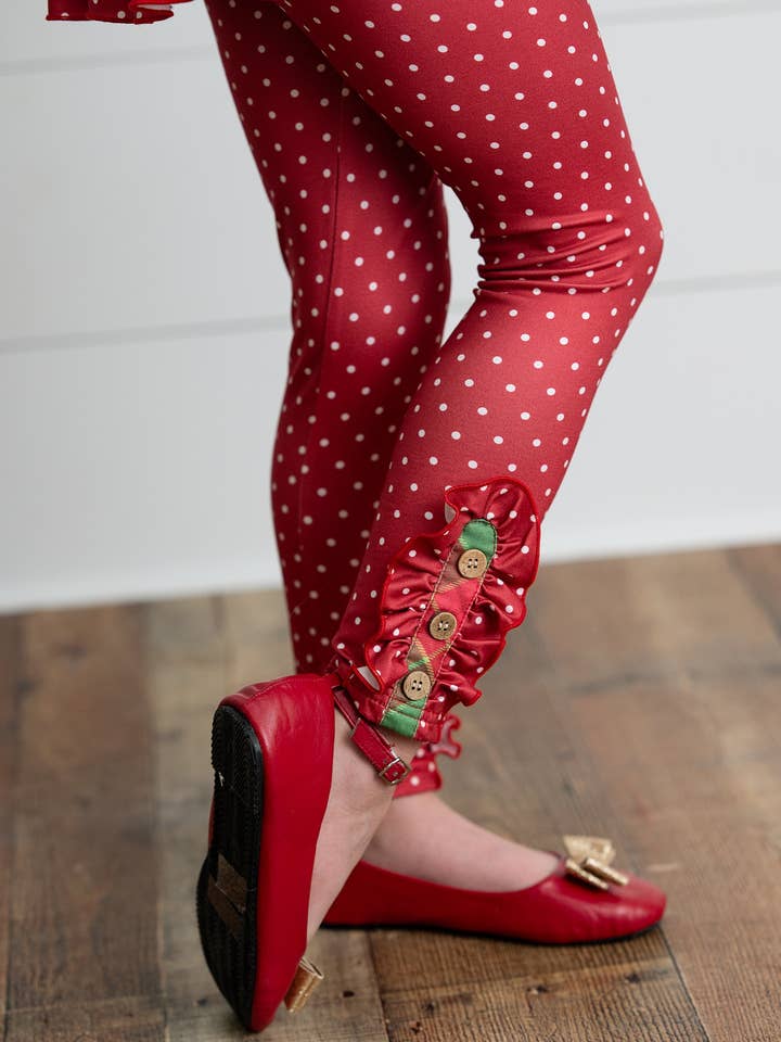Adorable Sweetness - Wholesale Top & Pant Set - Kids - Kids Holiday Plaid & Polka Dot Pocket Ruffle Button Pant Set2