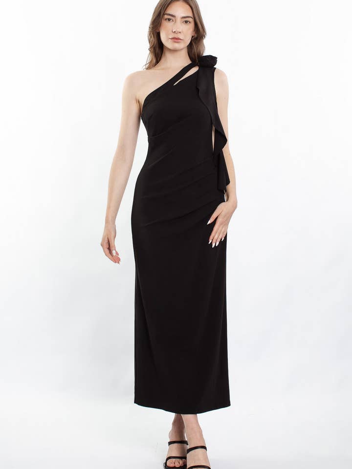 Francelina Jersey Rib Dress - Black for wholesale by Linore Collective