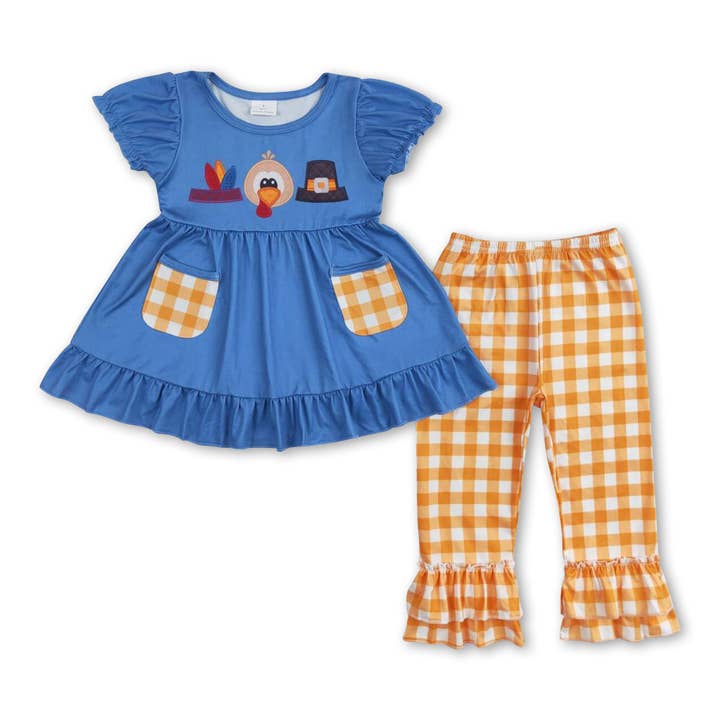 Tunique à carreaux avec poche en forme de dinde, vêtements de Thanksgiving pour filles pour la vente par Yawoo Garments