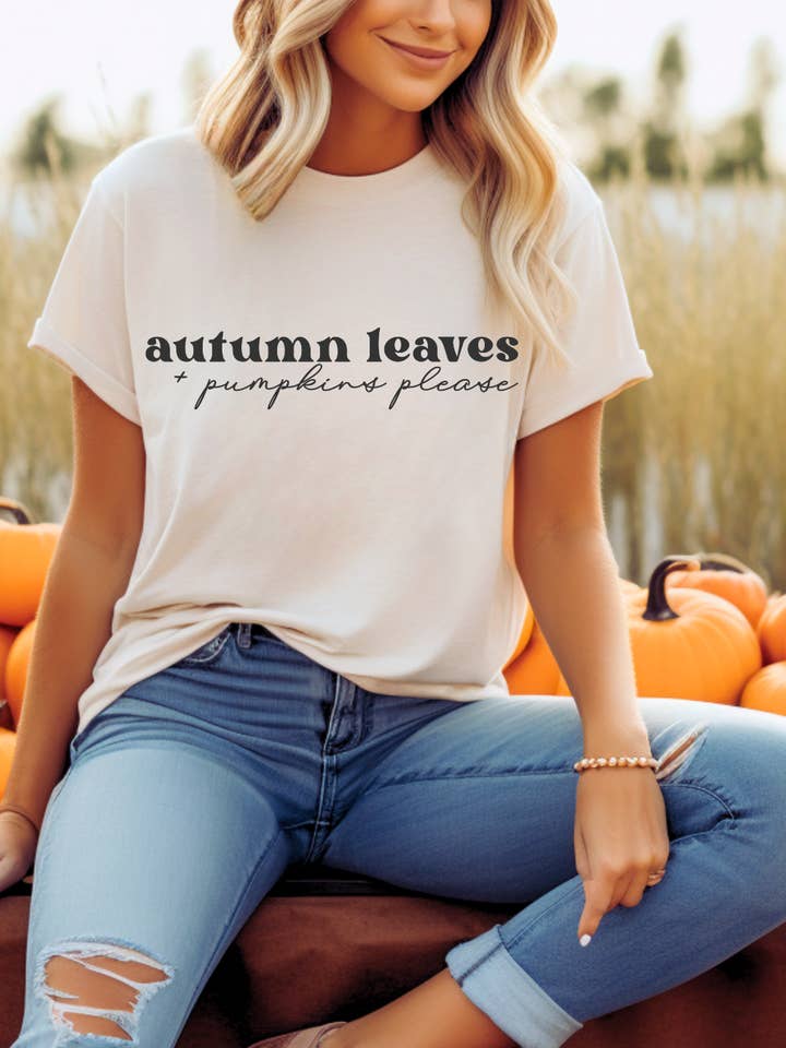 Autumn Leaves Pumpkins Please Fall Adult Tee for wholesale by Uncommon Label