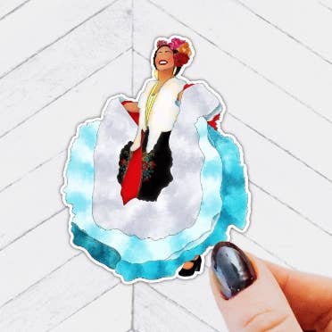 Folklorico Dancer Waterproof Vinyl Sticker for wholesale by Quirky Latina Co