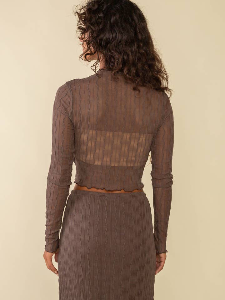 NLT - Vendita all'ingrosso Camicetta - Donna - Top in rete jacquard Abra | Manica lunga a strati ondulati1