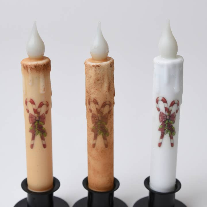 LMS Wholesale - Wholesale Flameless Candle - Candy Cane LED Timer Taper Candle0