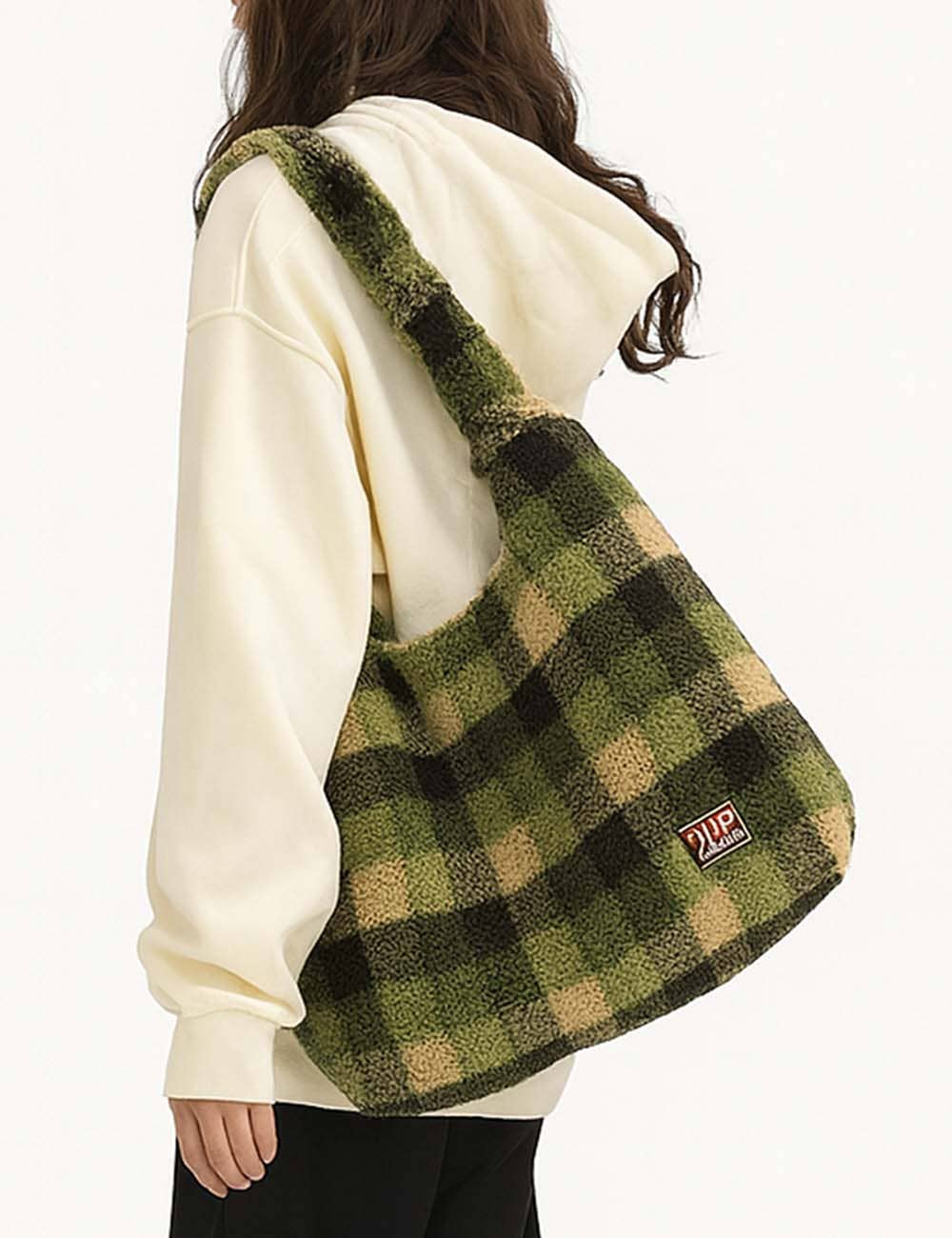 Sweetkama – wholesale Shoulder bag – women's – Ladies Sherpa Hanging Bag Plaid Pattern Shoulder Bag1