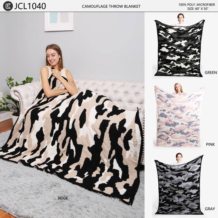 JCL1040 - Camouflage Pattern Luxury Soft Throw Blanket for wholesale by Jasper Trading LLC