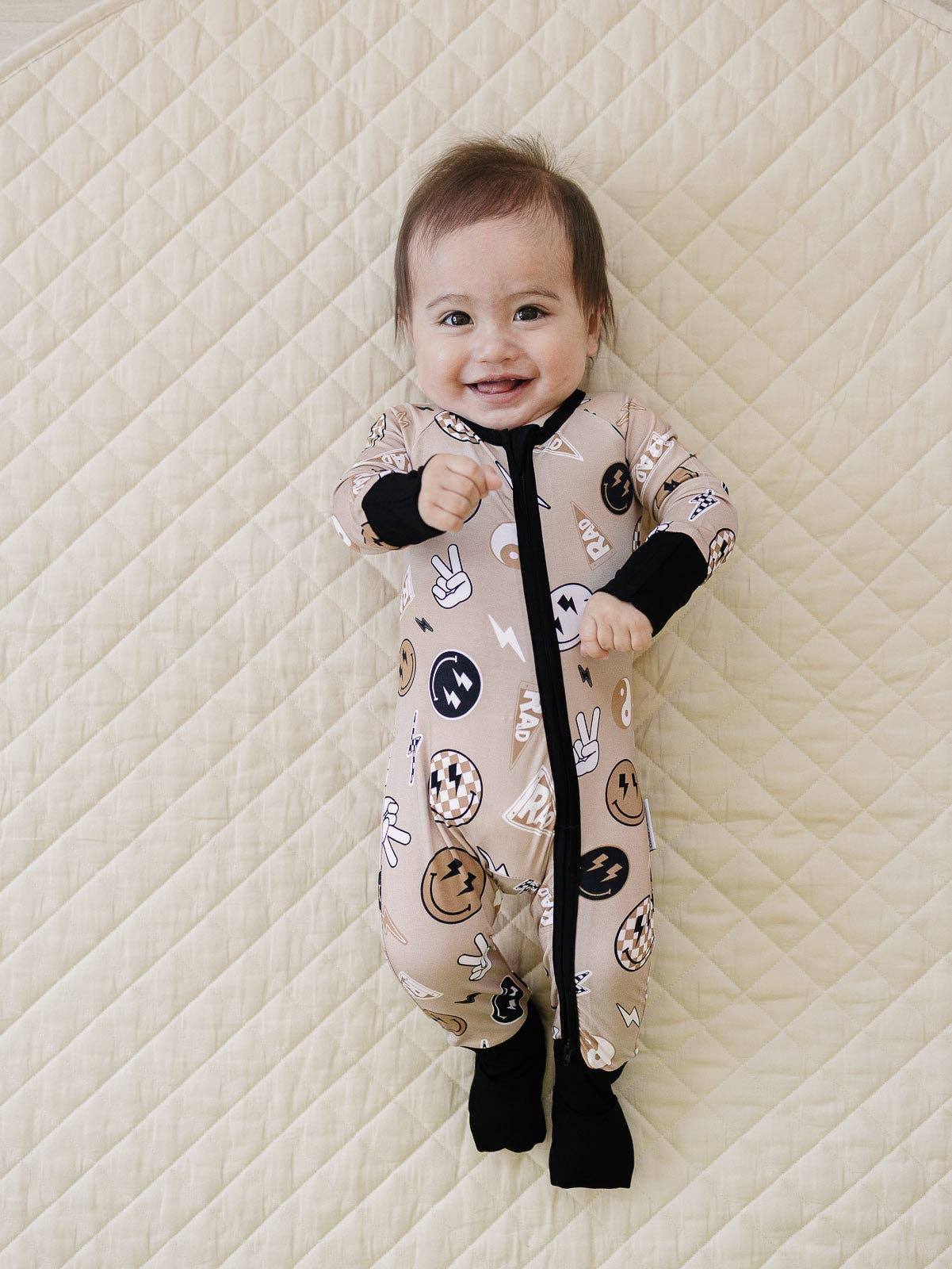 Lucky Panda Kids - Wholesale Jumpsuit - Baby - Bamboo Zip Romper | Latte Rad Vibes6