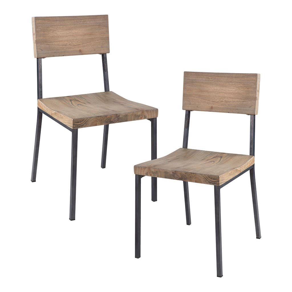 Olliix - Vente Chaises - [Ensemble de 2] Chaises d'appoint de salle à manger industrielles modernes en bois naturel2