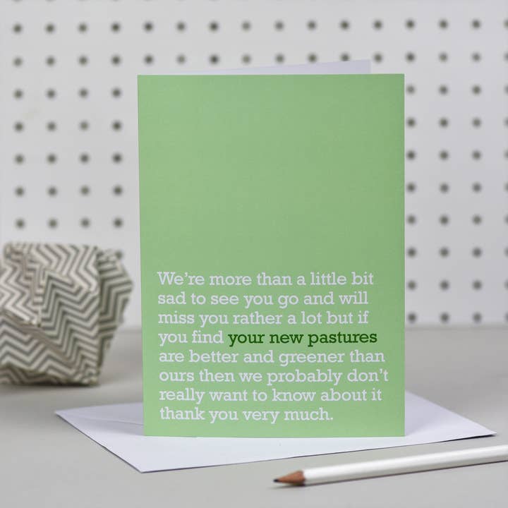 Your New Pastures : Goodbye / Good Luck Card for wholesale by The Right Lines