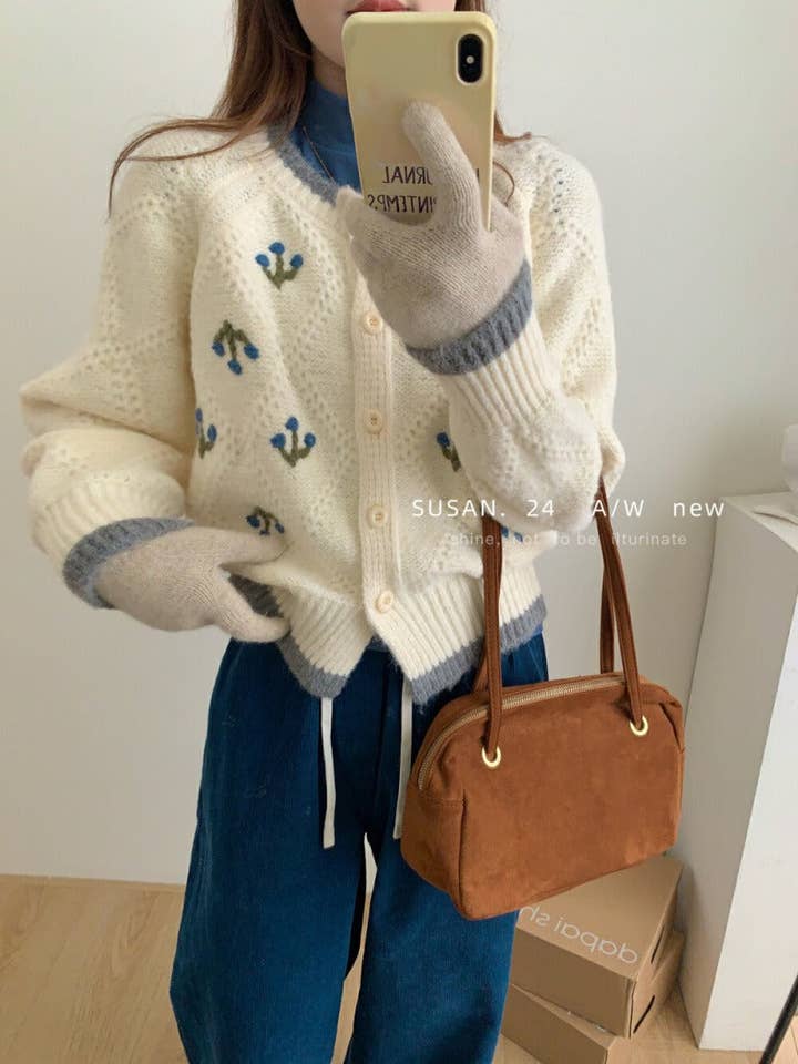 Marayn - Wholesale Cardigan - Women's - Retro Colorblock Crochet Floral Cardigan12