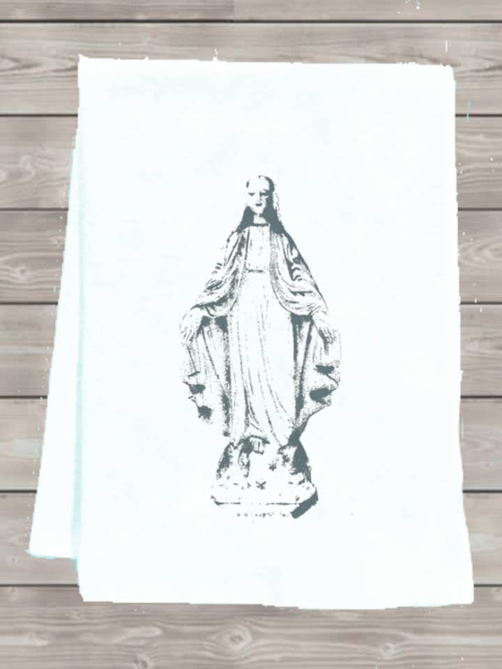 Blessed Mother Mary Tea Towel for wholesale by Monique Perry Art