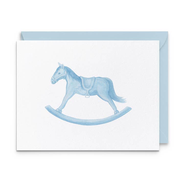 Cartes postales Blue Rocking Horse | Ensemble de 8 pour la vente par Ellen Davis Creative