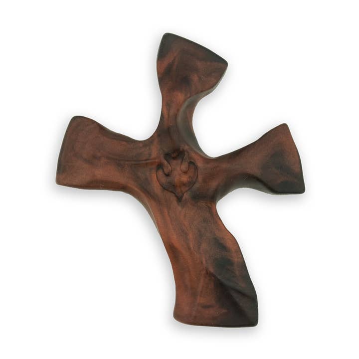 Village Gift Importers – Großhandel Wandkreuze – Hängendes Kreuz aus dunklem Schildkröte/ Kupfer (matt)0