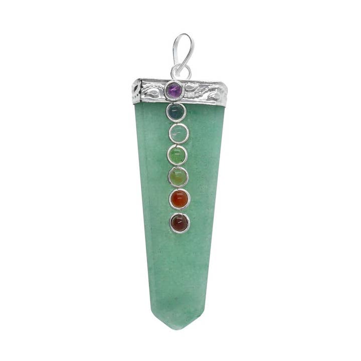 Green Quartz Flat Tip Pendant with Chakras in Silver Bathroom for wholesale by Vives de la Cortada S.L