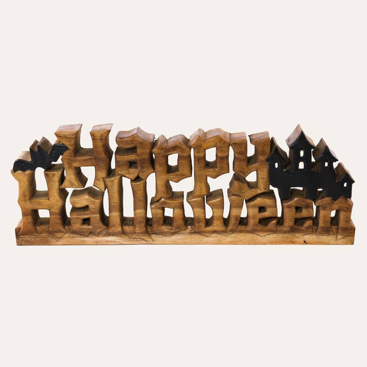 Midnight Haunt – Hand-Carved Wooden Sculpture, Handmade Halloween Home Décor for wholesale by Decozen
