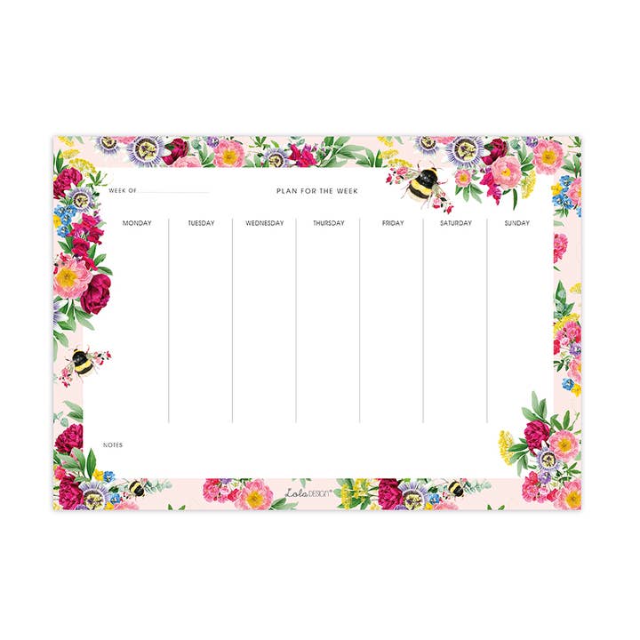 Weekly Planner featuring Botanical Bee for wholesale by Lola Design Ltd