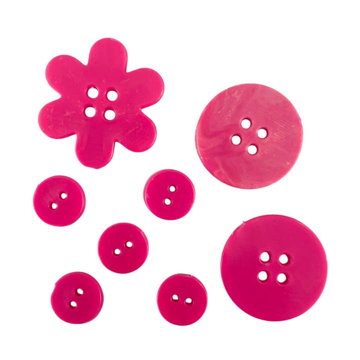 Magenta genbrugte plastikknapper for engroshandel hos Cool Trash