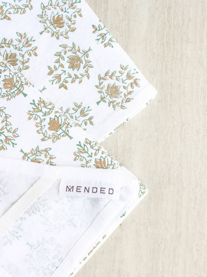 Tea Towel - Lotus, Evergreen & Gold for wholesale by Mended