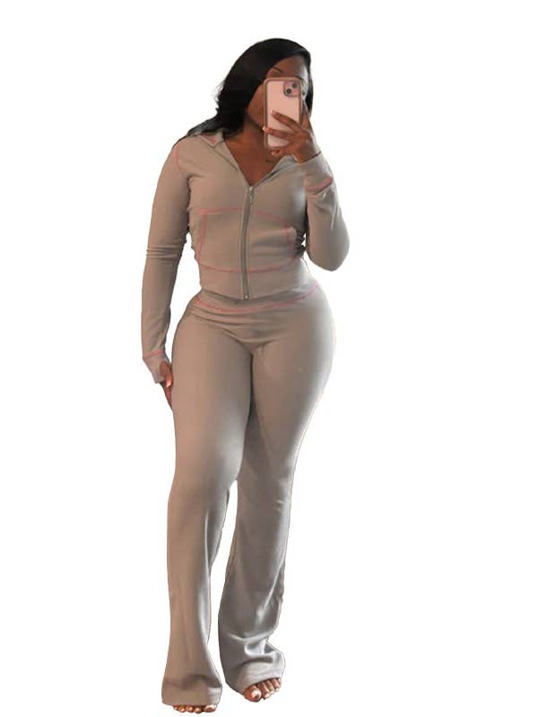 MB FASHION Cropped Hoodie and High-Waisted Flared Pants Set 4058 for wholesale by MB Fashion Wholesale