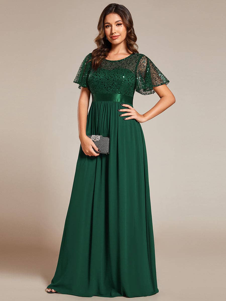 Ever-Pretty - Wholesale Gown - Women's - Round-Neck Sequin Chiffon High Waist Formal Evening Dress7