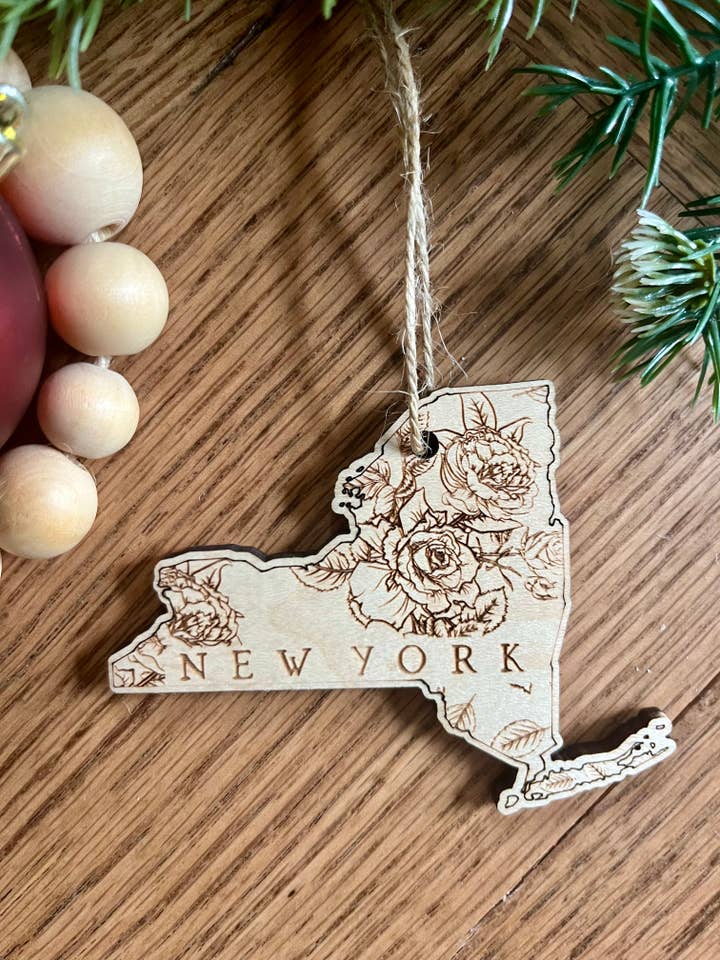 New York Rose State bloem houten kerstornament voor wholesale door Rustic Raleigh