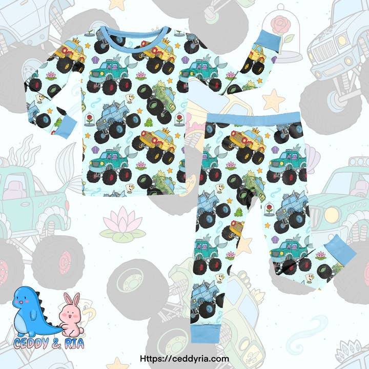 Monster-Truck-Prinzessin-Bambus-2-teiliger Schlafanzug-Set für den Großhandel von CEDDY & RIA