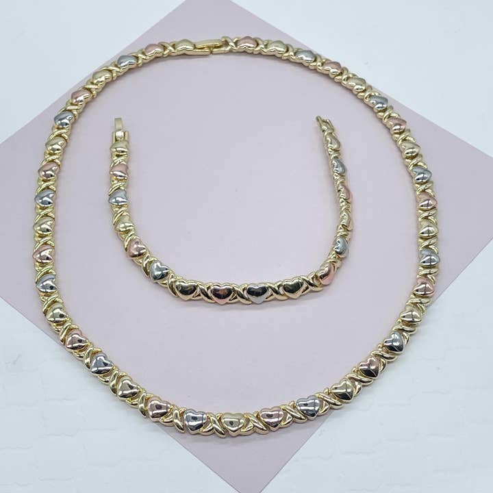 Milie Jewels - Wholesale Jewelry Set - 18k Gold Filled Heart Shape XOXO Set of Bracelet and Necklace Available in Gold,