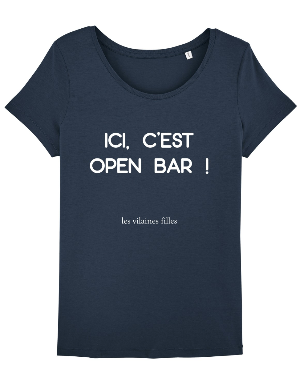 Les Vilaines Filles - Wholesale Screen Printed T-Shirt - Women's - Round neck organic open bar t-shirt1