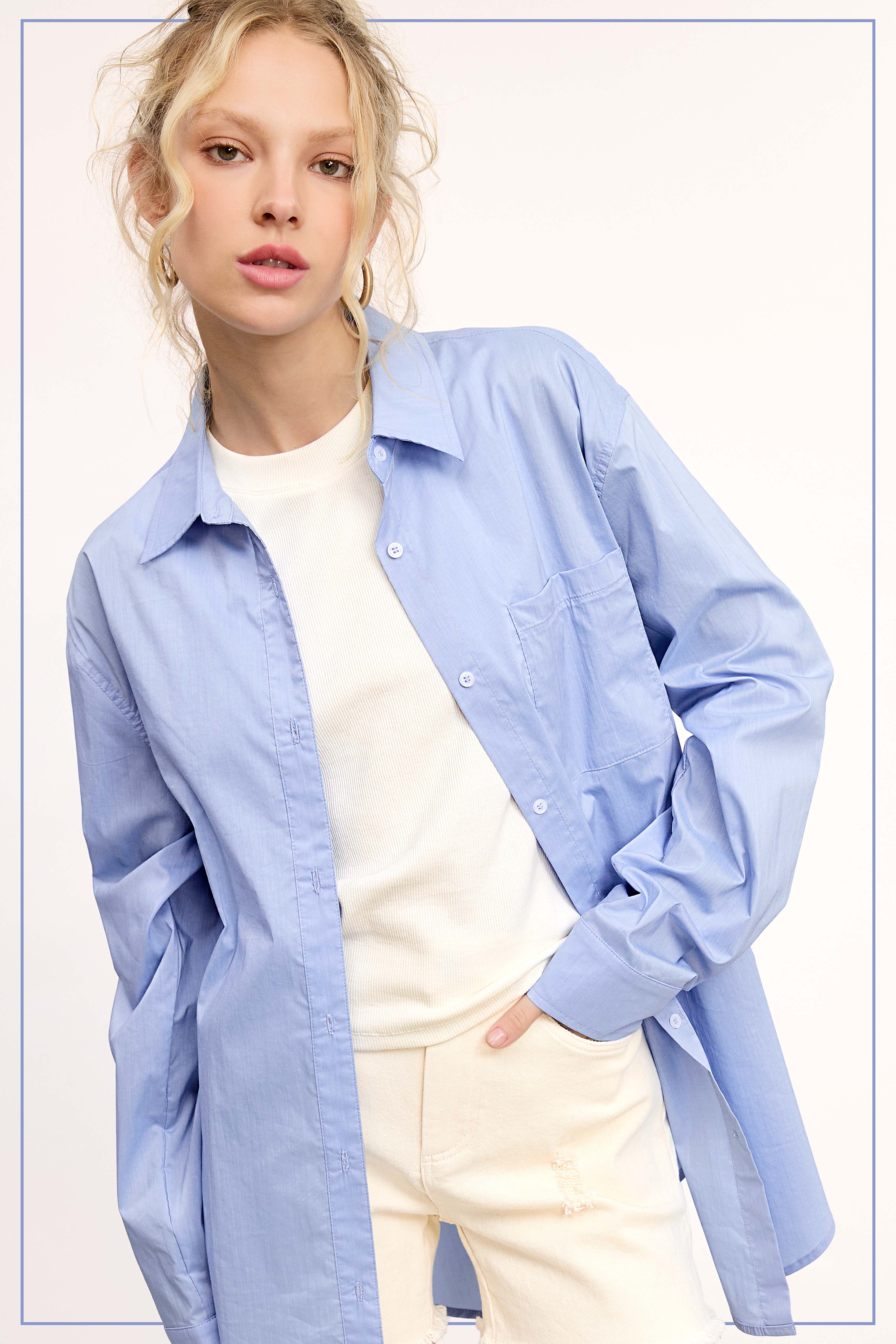 La Miel - Vente Chemise à col boutonné – femme - SRT7809-Chemises Classiques en Popeline à Col et Boutons27