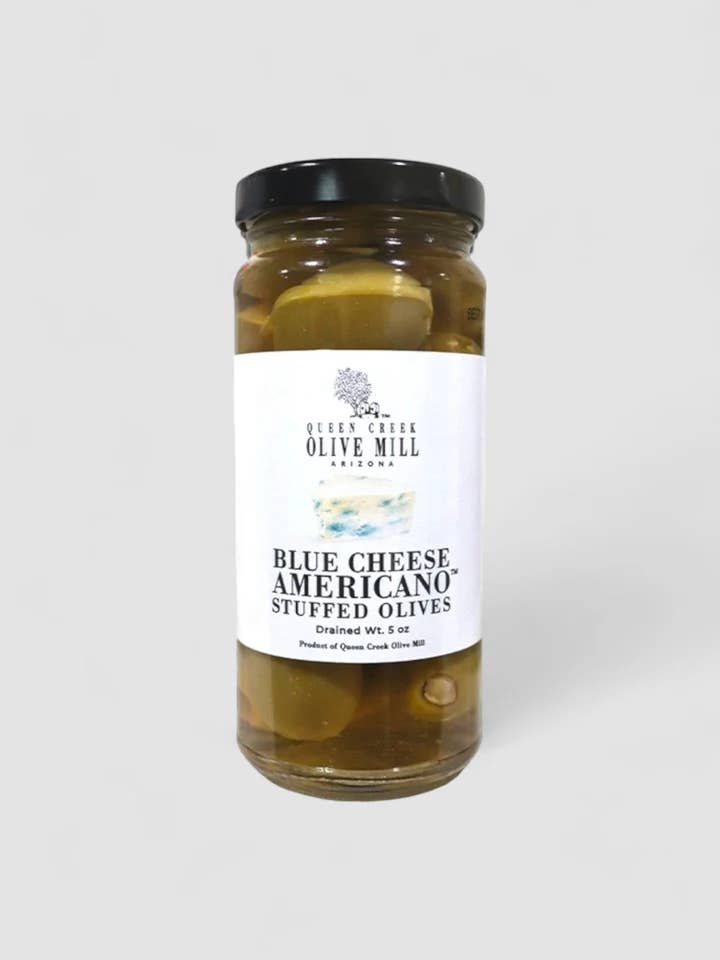 Blue Cheese Americano Stuffed Olives - 5oz - 6/Case for wholesale by Queen Creek Olive Mill