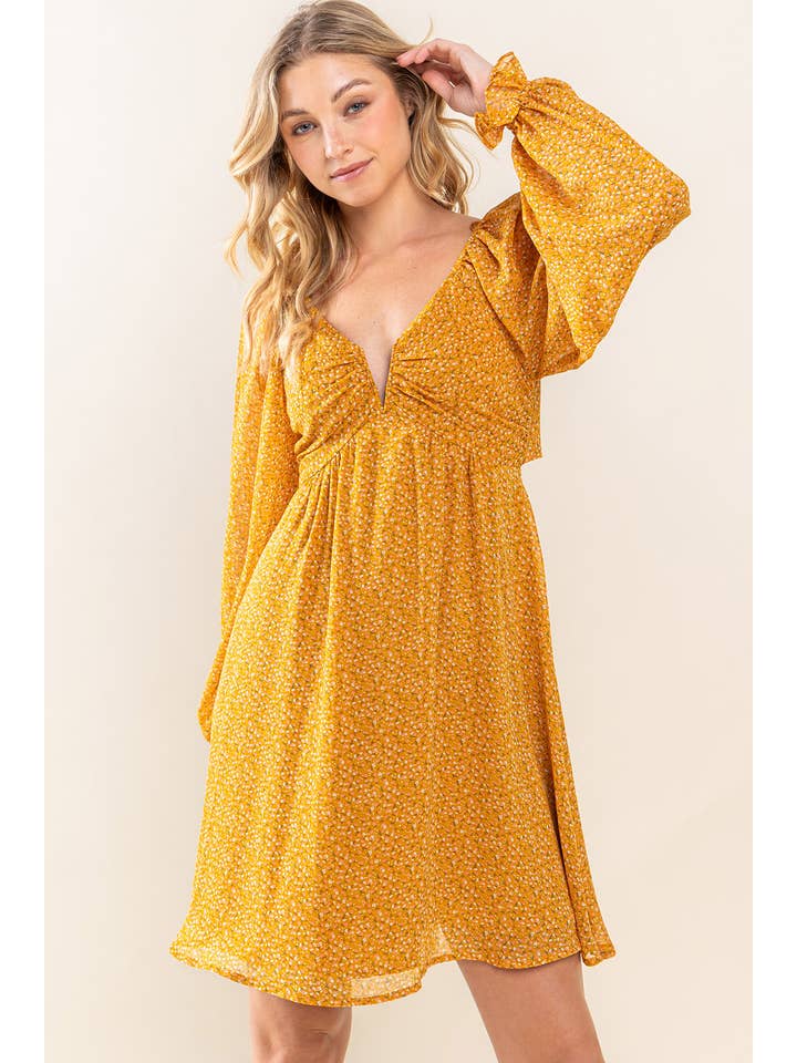PUMPKIN SPICE ED5292 FLORAL CHIFFON FLARE DRESS WITH OPEN BACK for wholesale on Faire