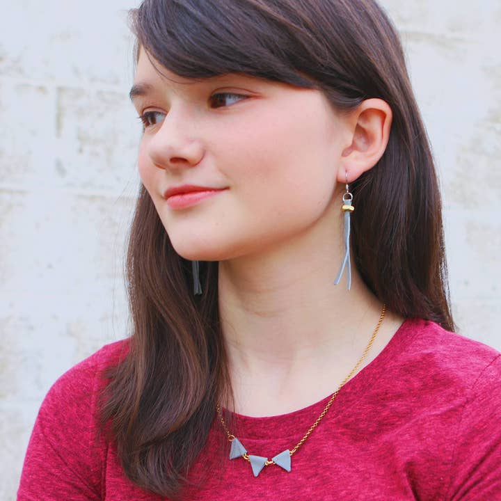 Necklace - Genuine Leather - Reclaimed - Stainless Steel - Brown - Red - Black - Gray - Nautical for wholesale by Gardenia & Grit