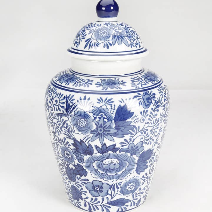 AA Importing - Wholesale Decorative Jar - Blue and White Floral Ginger Jar - Delft Style Design0