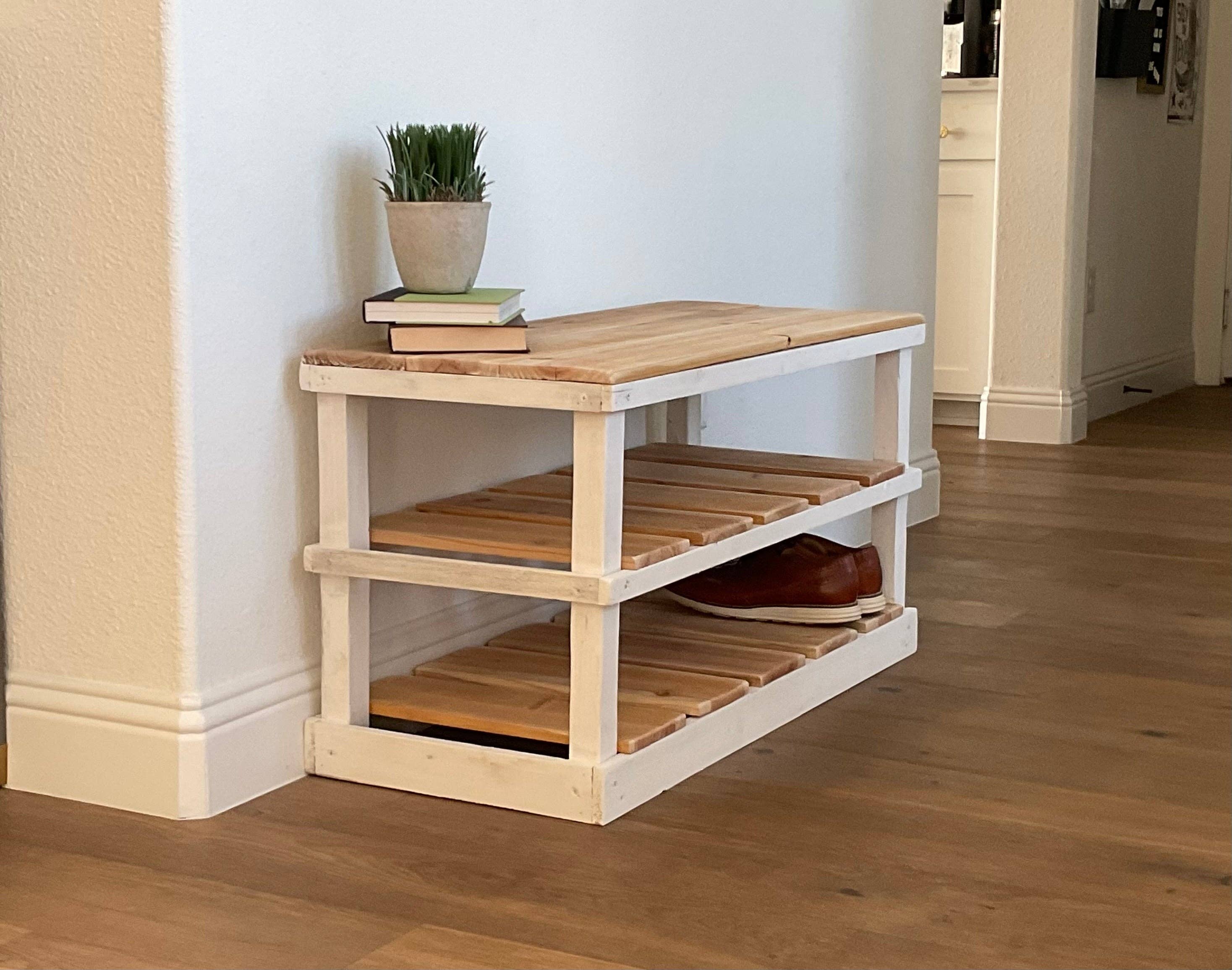 Intrinsic Haven - Vente Étagères à chaussures - Banc-rangement rustique en bois à deux étages pour chaussures21