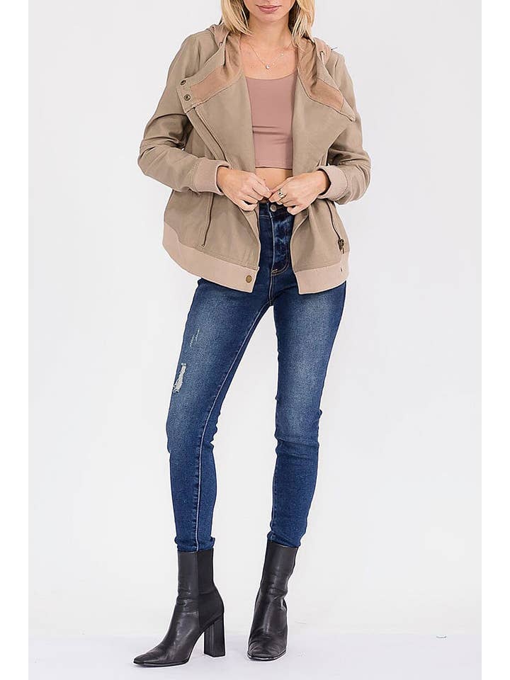 ROUSSEAU - Wholesale Jacket – Women's - CONTRAST DETAIL ZIP UP DRAPED HOODIE JACKET13