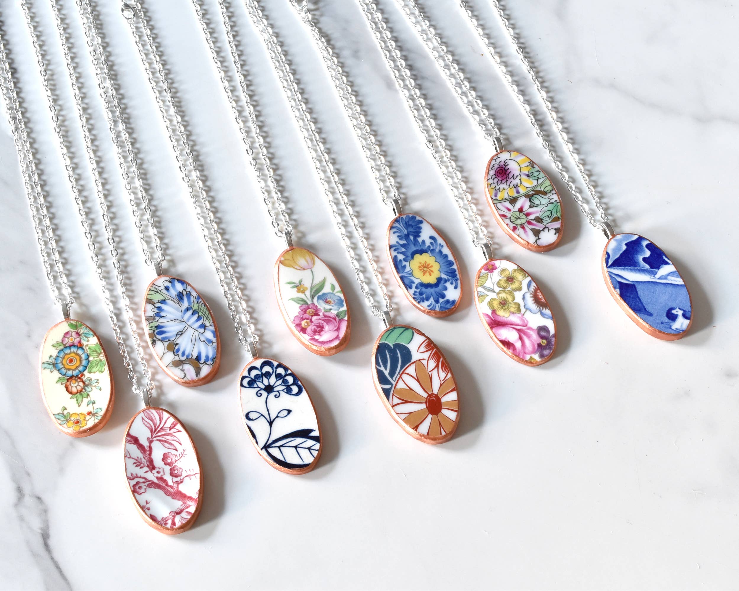 Mixed Patterns Broken Plate Oval Necklace  for wholesale on Faire11