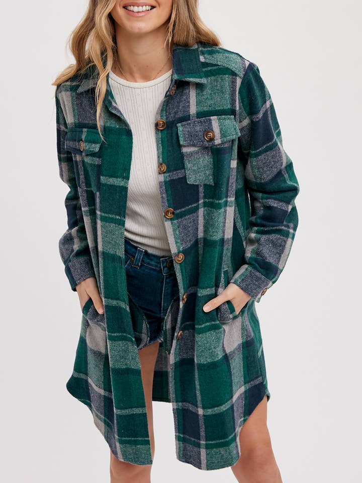 Bluivy - Wholesale Shirt Jacket/Shacket - Women's - FLANNEL PLAID LONGLINE SHACKET