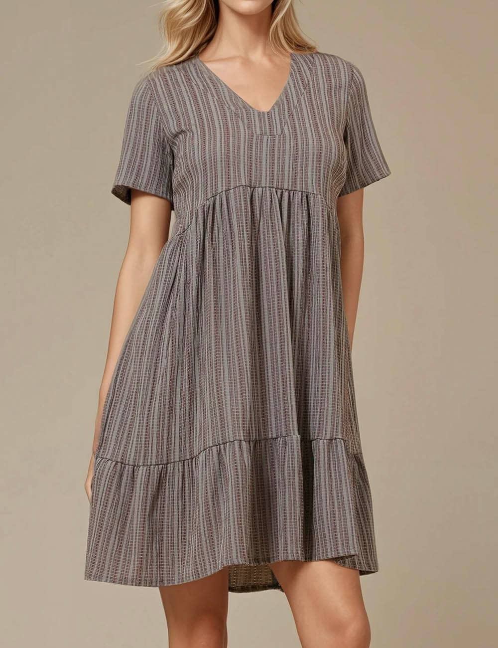 Sweetkama - Vente Robe – femme - Robe courte quotidienne à manches courtes et col en V36