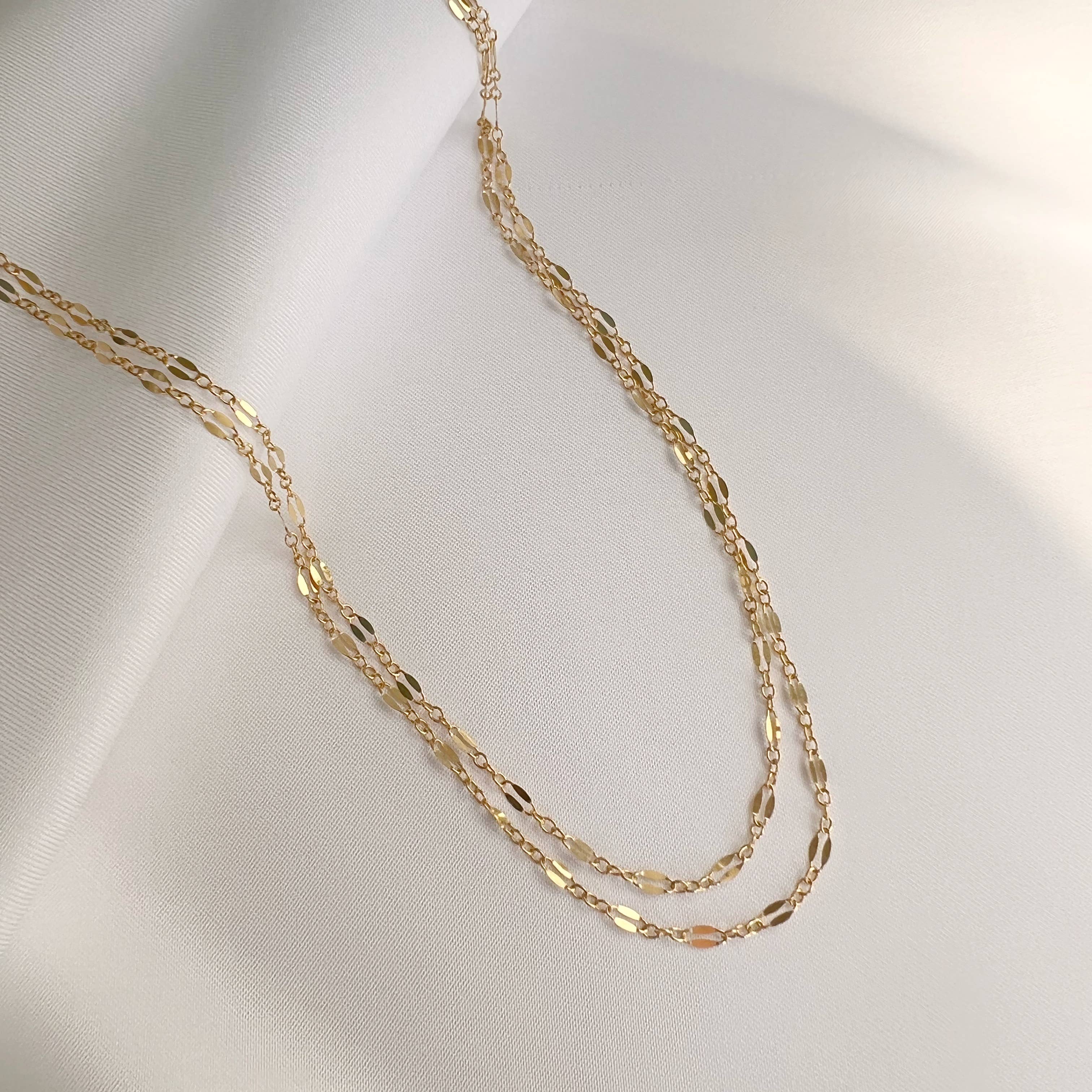 True by Kristy Jewelry - Wholesale Link & Chain Necklace - Kamryn Dapped Sequin Layering Chain Necklace Gold Filled7