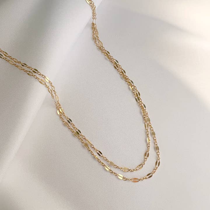 True by Kristy Jewelry - Wholesale Link & Chain Necklace - Kamryn Dapped Sequin Layering Chain Necklace Gold Filled7
