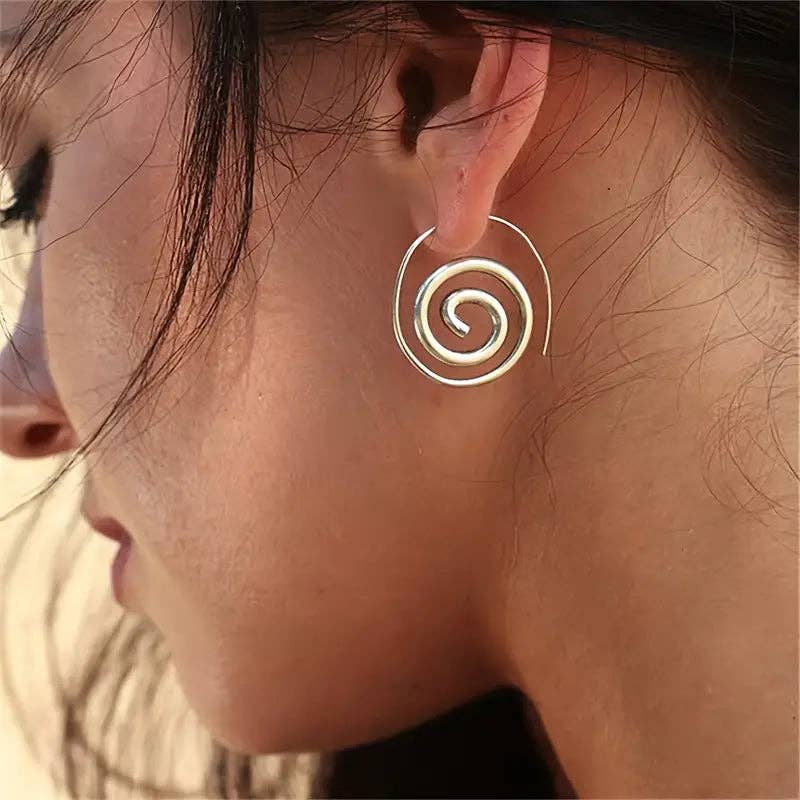 Huis Van Merken - Wholesale Hoop Earrings - Spiral Hoop Earrings – 18K Gold Plated Alloy Elegant Punk-Style Statement Jewelry for Women1