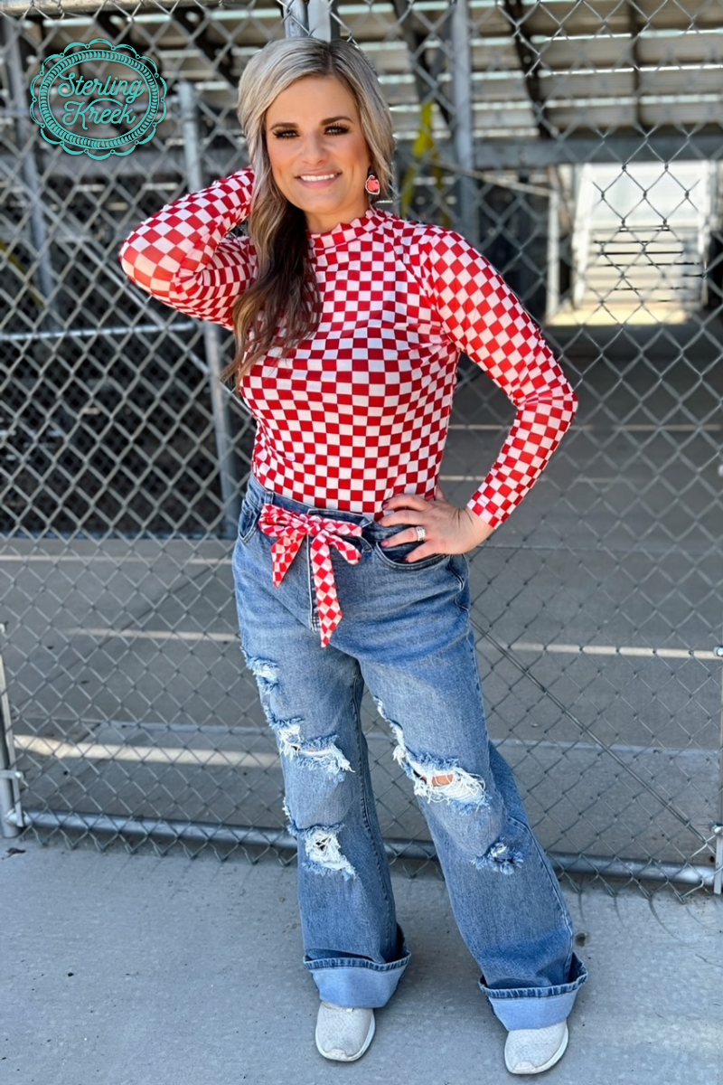 Sterling Kreek – wholesale Blus - Dam – Pep Rally Mesh Top Röd5